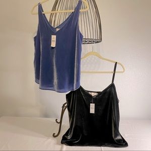 Two New Velvet Camisoles Size Medium Loft Blue and Charcoal Black